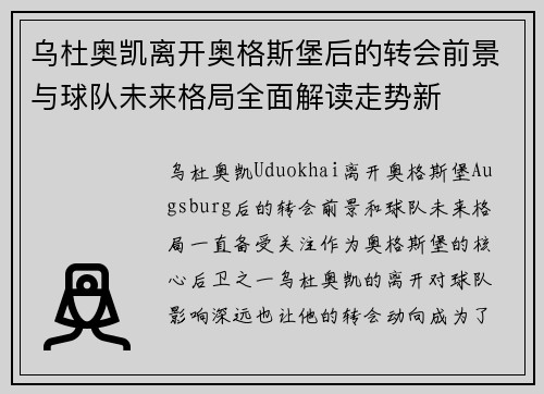 乌杜奥凯离开奥格斯堡后的转会前景与球队未来格局全面解读走势新