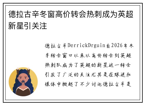 德拉古辛冬窗高价转会热刺成为英超新星引关注