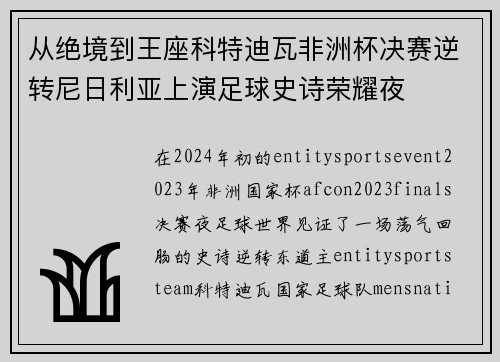 从绝境到王座科特迪瓦非洲杯决赛逆转尼日利亚上演足球史诗荣耀夜